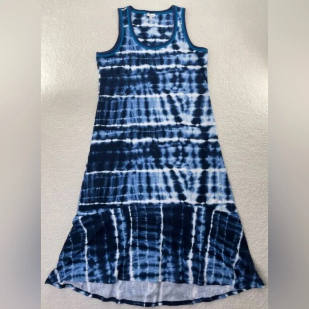 🎁 NWT ELLA MOSS Juniors Navy Tie Dye Sylvia Midi Hi Low Sleeveless dress… - Picture 1 of 13